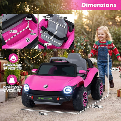 Dimensions diagram for the pink electric ride on car showing measurements