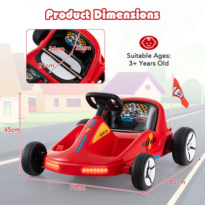 the kids electric car shown with dimension lines and labels for size and age