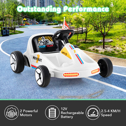 White electric go kart with lights and decals