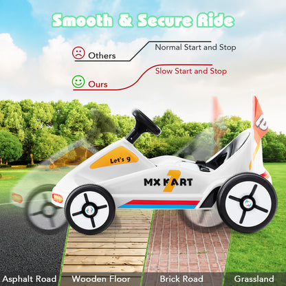 Kids electric go kart shown on different surfaces