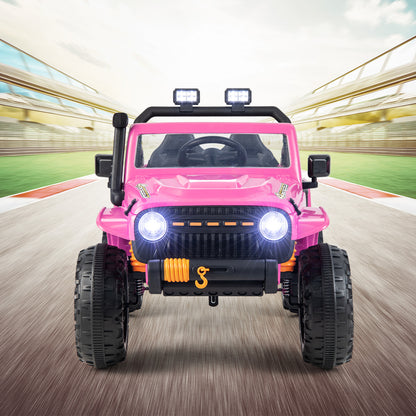 The kids electric car with bright LED headlights on a race track background