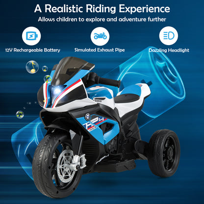 12V Kids Motorcycle Ride-On Toy with Music and Headlight in Blue