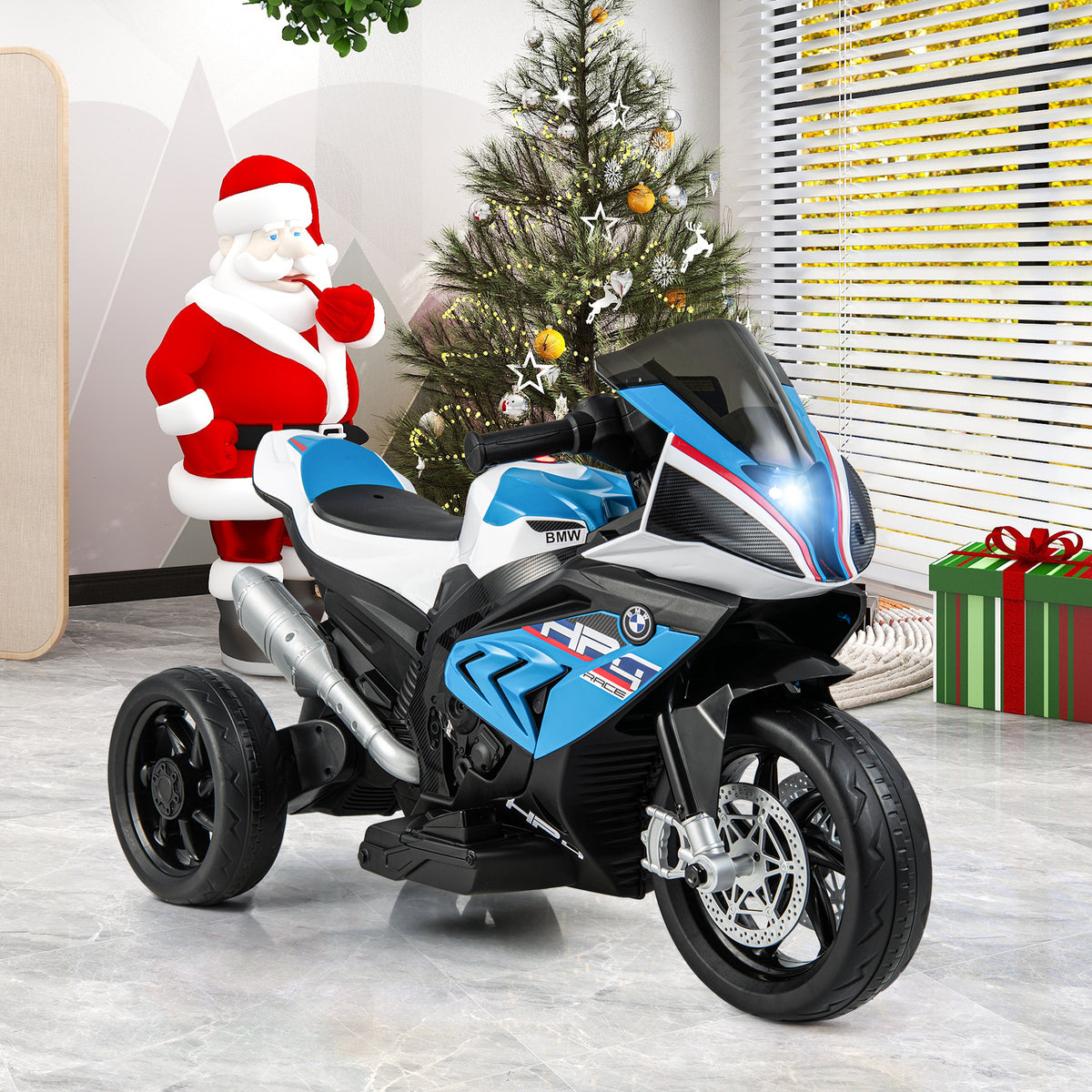 12V Kids Motorcycle Ride-On Toy with Music and Headlight in Blue