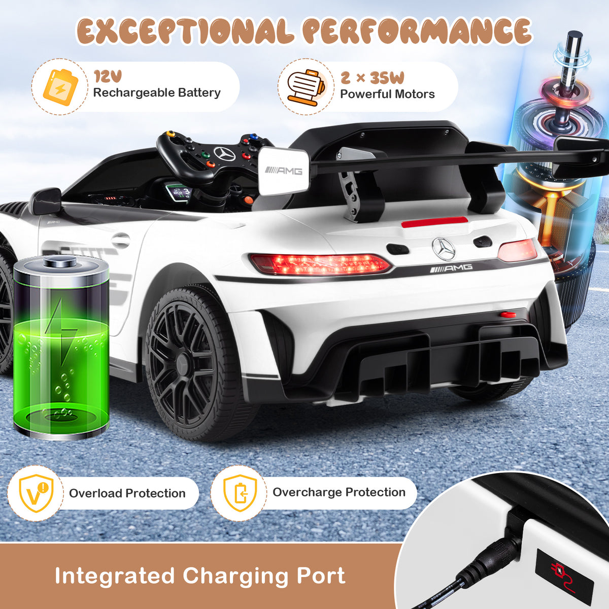 12V Kids Powered Ride on Car Benz GT3 in White