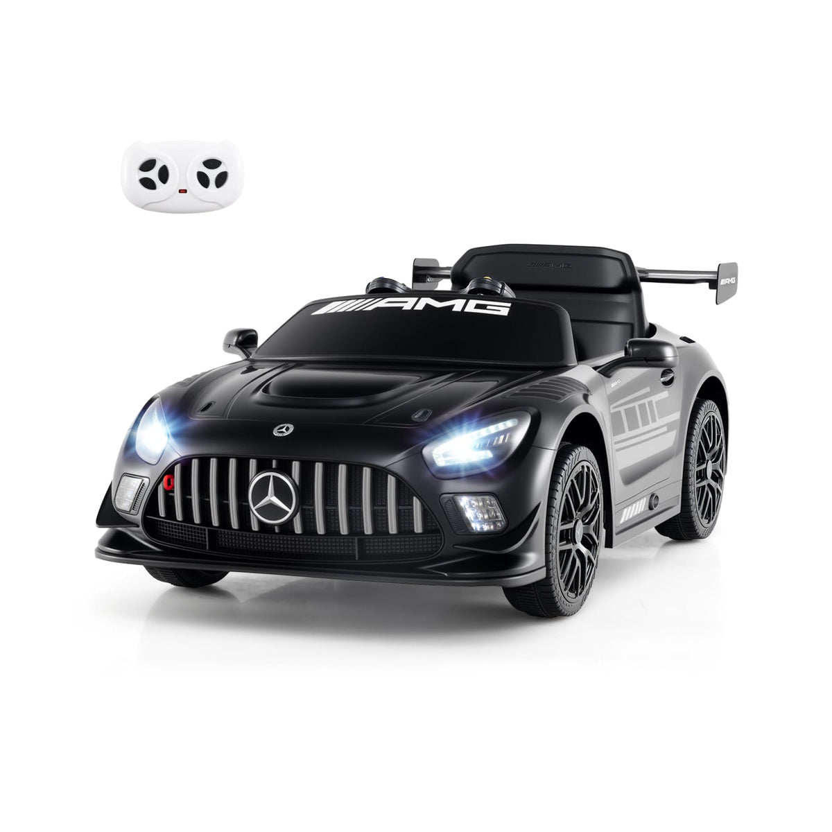12V Kids Powered Ride on Car Benz GT3 in black with spoiler and remote control