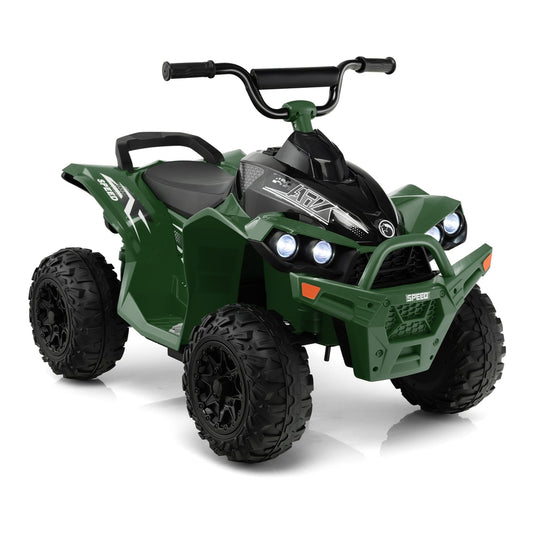 12V Kids Ride On ATV in green with LED lights and chunky tyres