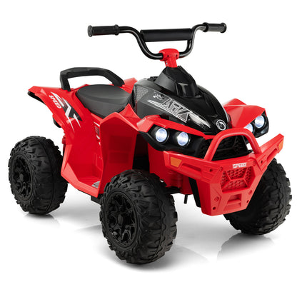 12V Kids Ride On ATV in bright red with black handlebars and accents