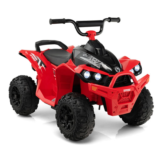 12V Kids Ride On ATV in bright red with black handlebars and accents