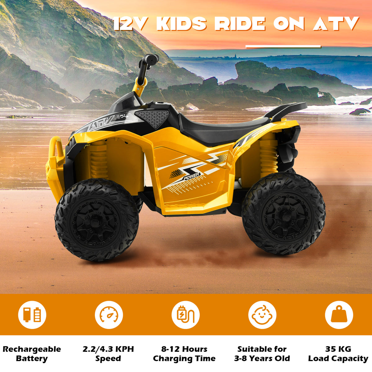 Features of the kids electric quad bike including battery and speed