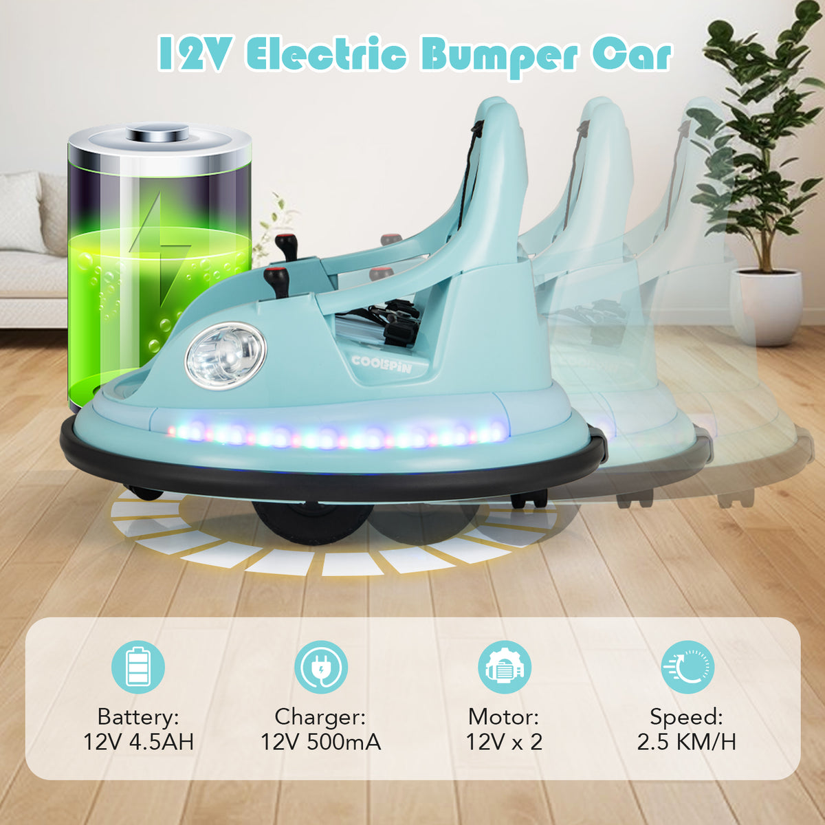12V Kids Ride On Bumper Car in Blue