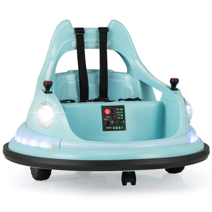 12V Kids Ride On Bumper Car in blue with lights and safety straps