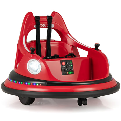 12V Kids Ride On Bumper Car in red with lights and dual joysticks