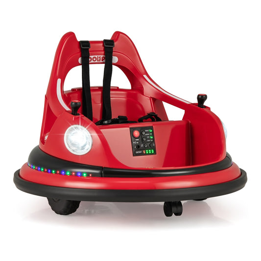 12V Kids Ride On Bumper Car in red with lights and dual joysticks