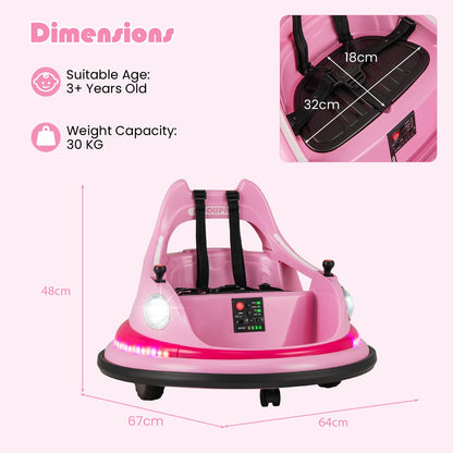 Dimensions diagram for the pink kids electric bumper car showing height and width
