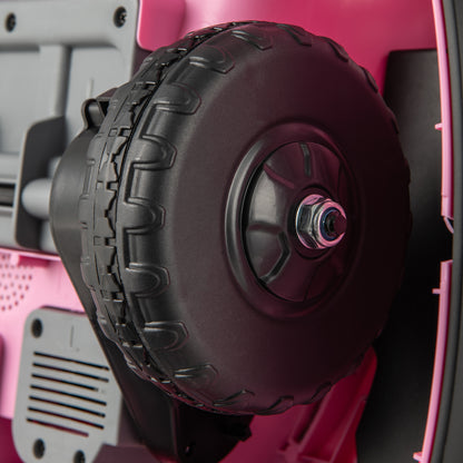 Close-up of the wheel on the pink kids electric bumper car