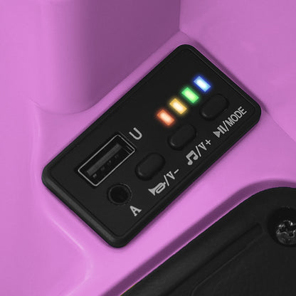the kids electric car control panel featuring a USB port and various function buttons