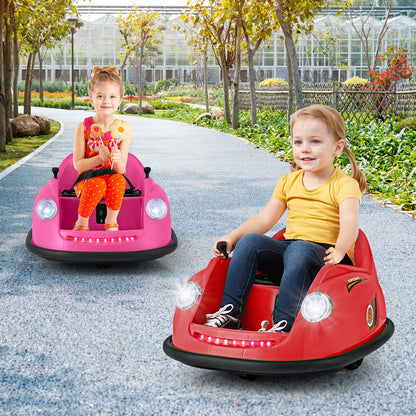 Two children enjoying a ride on bumper car in a park setting