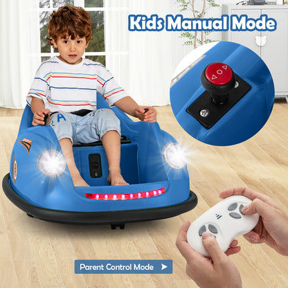 Child using the parent control mode on the navy blue bumper car