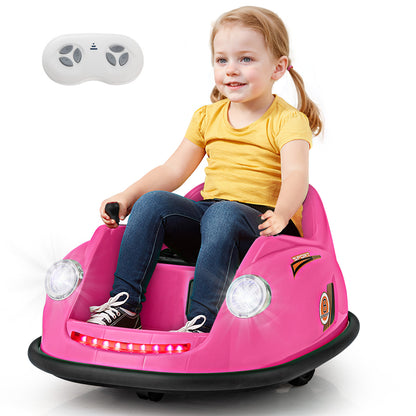 A young girl sitting in the kids electric car with a remote control shown above