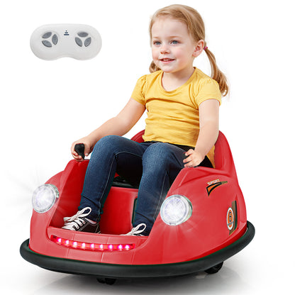 The kids electric car with a child sitting inside and a remote control shown above