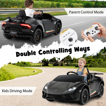 Two ways to control the black kids electric car: parent remote and child driving