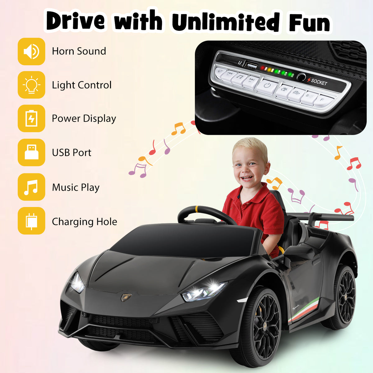 12V Kids Ride on Car Lamborghini in Black