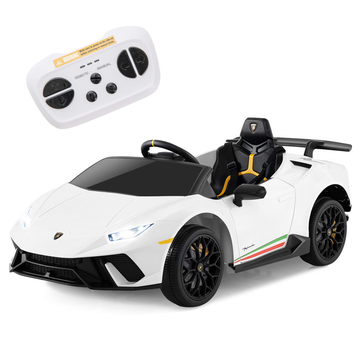 12V Kids Ride on Car Lamborghini in white with a remote control