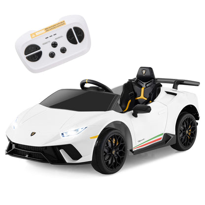 12V Kids Ride on Car Lamborghini in white with a remote control
