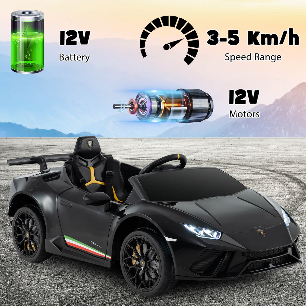 12V Kids Ride on Car Lamborghini in Black