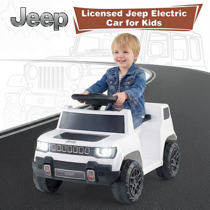 Licensed Jeep electric car for kids in white with a child at the wheel