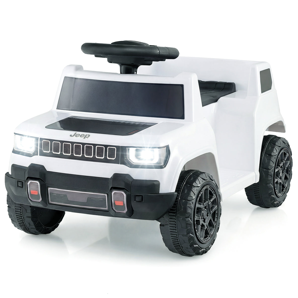 12V Kids Ride On Car Licensed Jeep Electric Vehicle in white with black accents and LED headlights