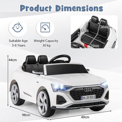12V Kids Ride On Car, the electric car showing height and width dimensions with seat measurements