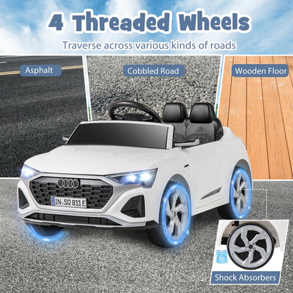 The electric car highlighting the four wheels and suspension system for different surfaces