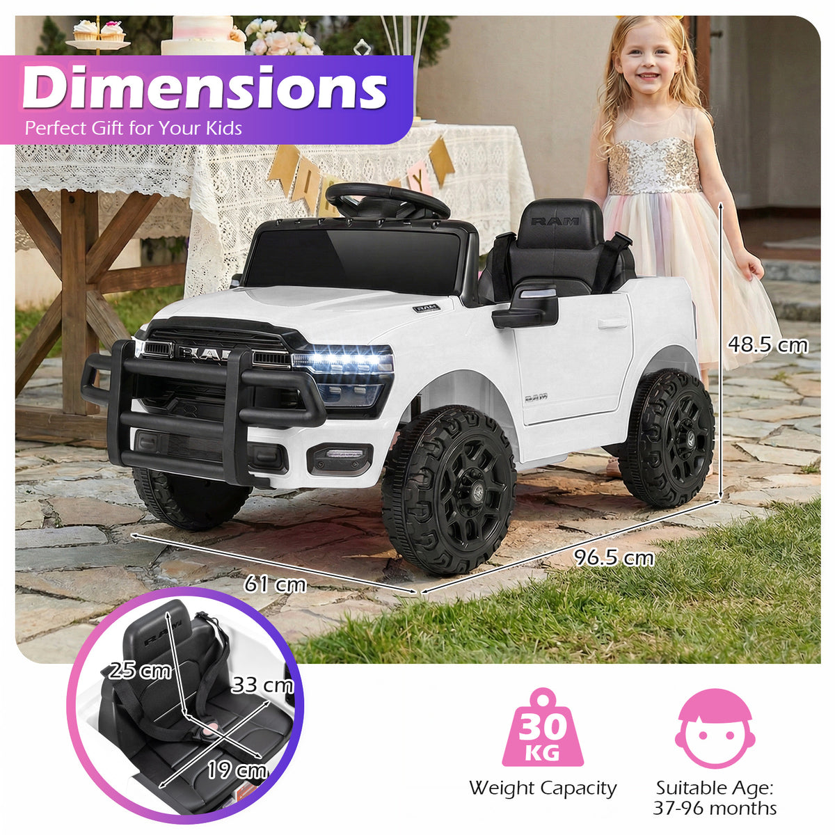 12V Kids Ride On Car in White