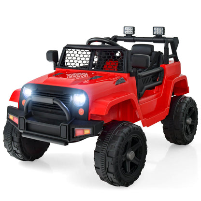 12V Kids Ride on Car, a red electric jeep with black trim and large wheels
