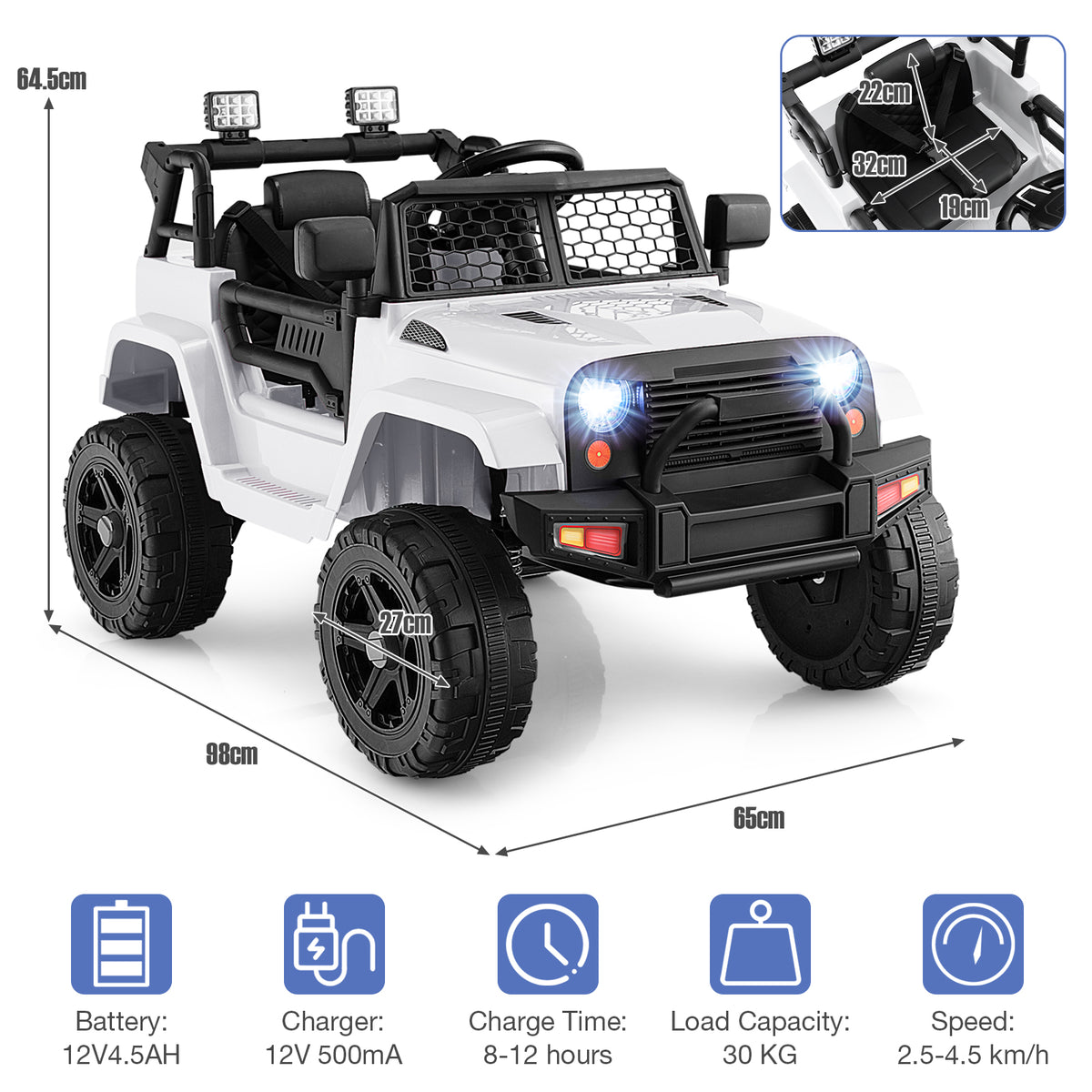 12V Kids Ride on Car in White