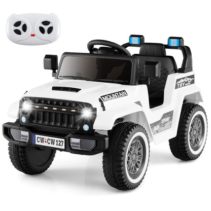 12V Kids Ride on Car with Soft Start and Battery Powered-White, a white electric jeep with a remote control on top