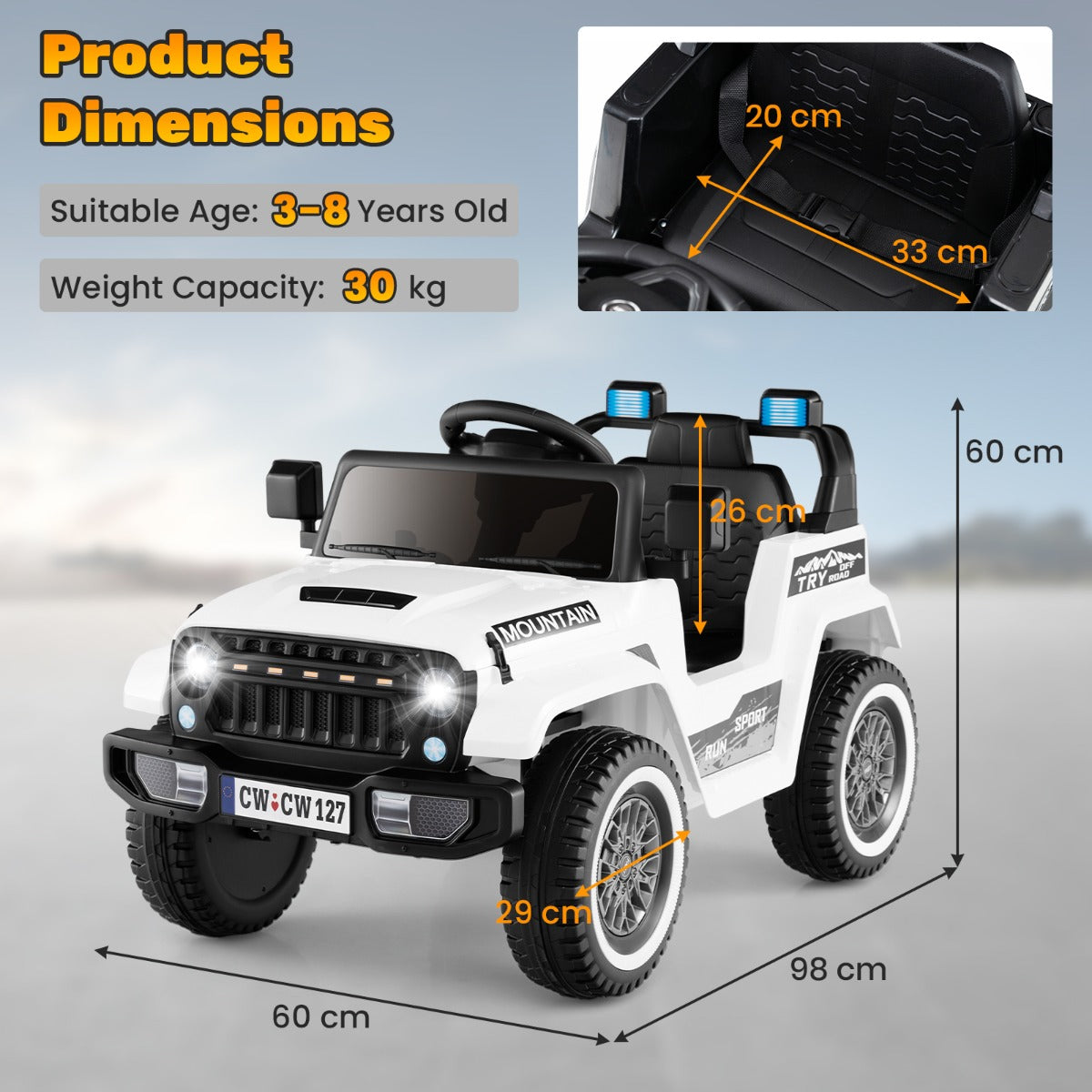 12V Kids Ride on Car in White