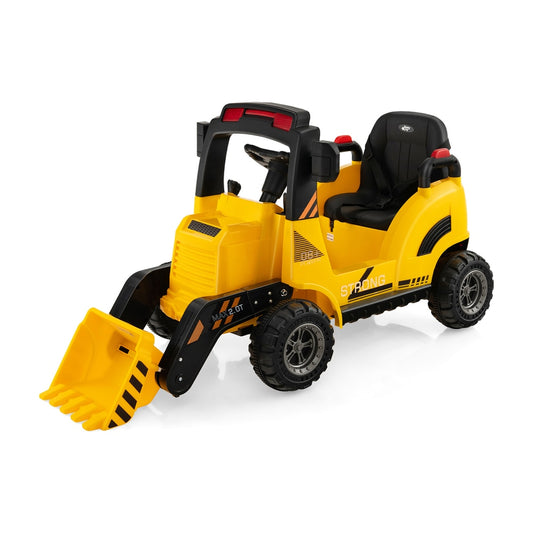 12V Kids Ride On Construction Tractor with electric bucket and music in yellow