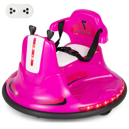 Pink electric bumper car with remote control and safety harness