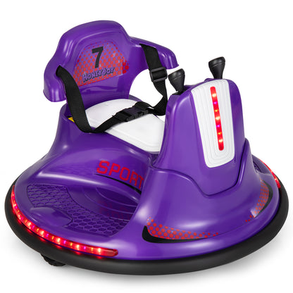 12V Kids Ride On Electric Bumper Car in purple with a seat and safety harness