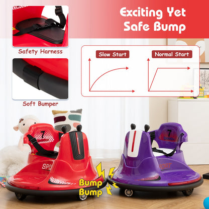 The kids electric cars showing safety harness and bumper details in a room