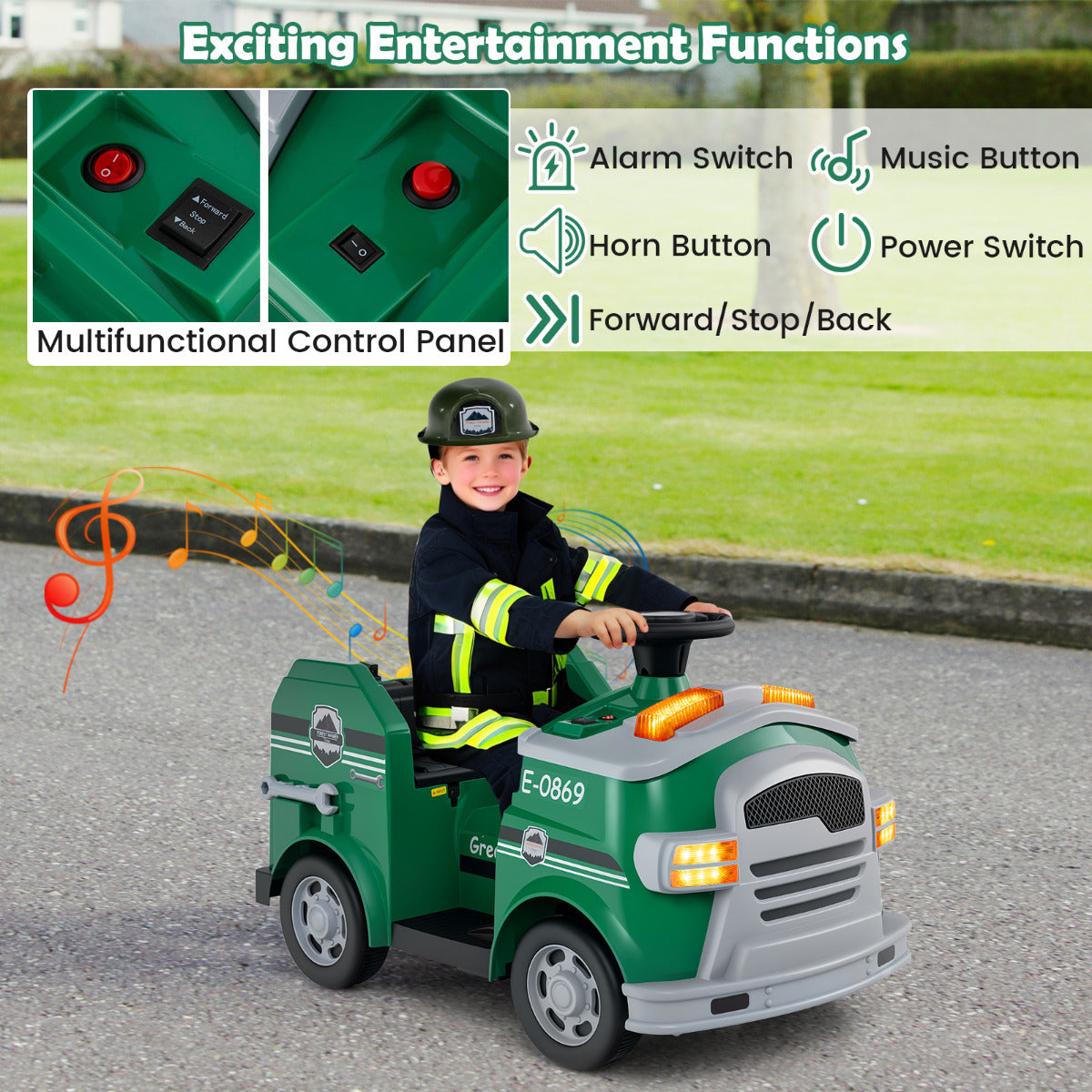 12V Kids Ride on Fire Truck in Green