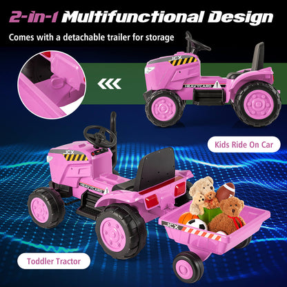 The kids electric car showing the detachable trailer filled with various toys