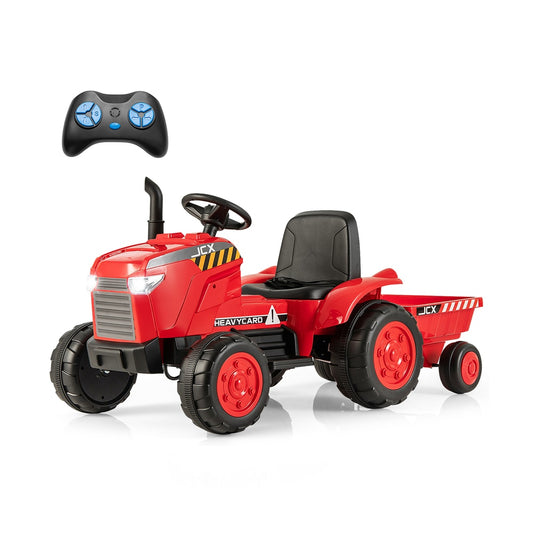 12V Kids Ride On Tractor with trailer and remote control in red