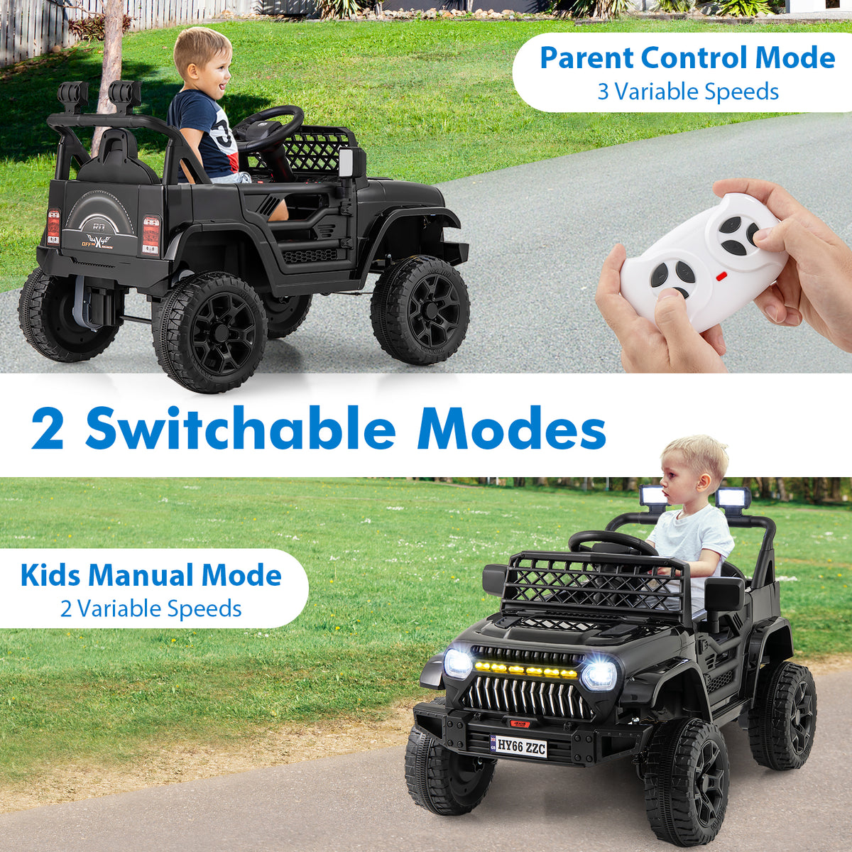 Parental control mode and kids manual mode for the electric ride on car