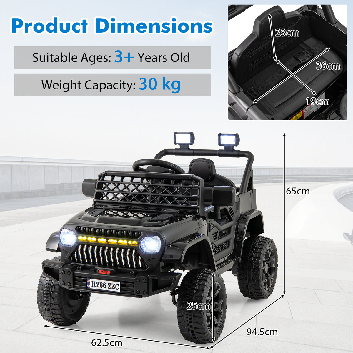 12V Kids Ride on Truck Battery Powered Car in Black