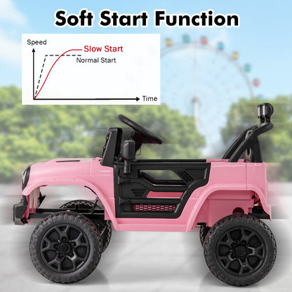Pink kids electric truck showing a soft start function graph