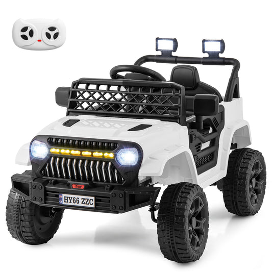 12V Kids Ride on Truck Battery Powered Car in white with a parental remote control shown above