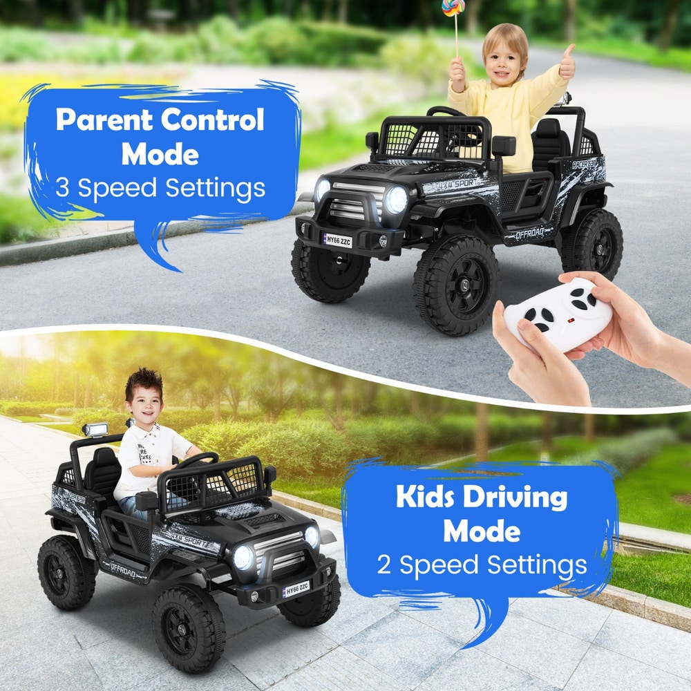 The kids electric car shown in parent control mode and kids driving mode